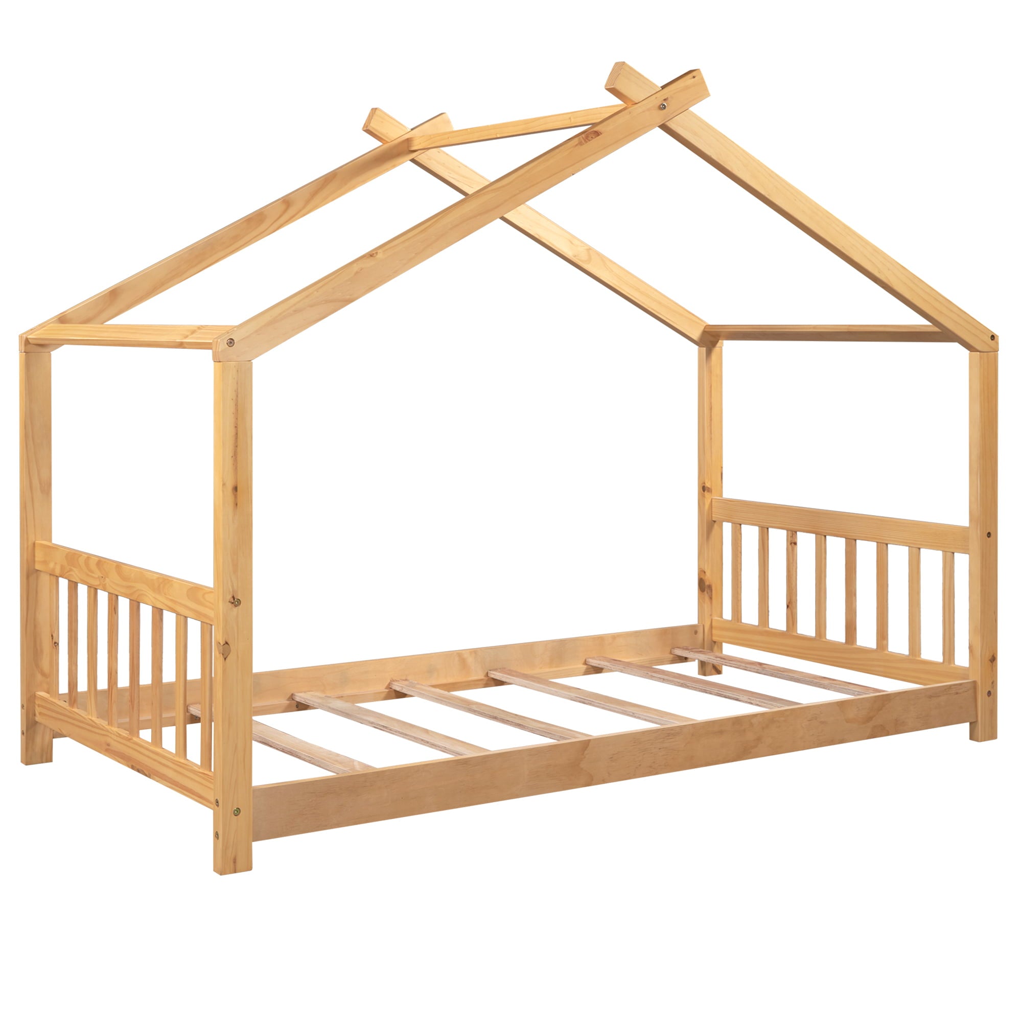 Euroco Wood House-Shaped Platform Bed for Kids, Wood Color