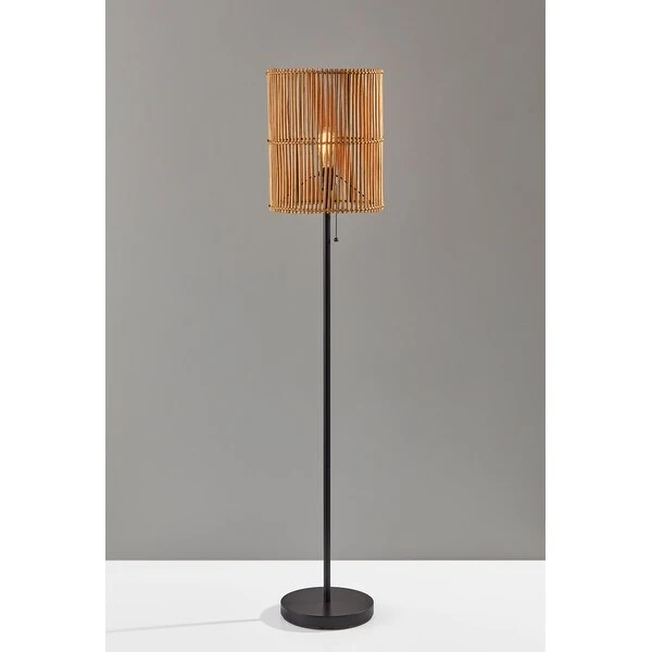 The Curated Nomad Sabla Dark Bronze Floor Lamp with Rattan Shade