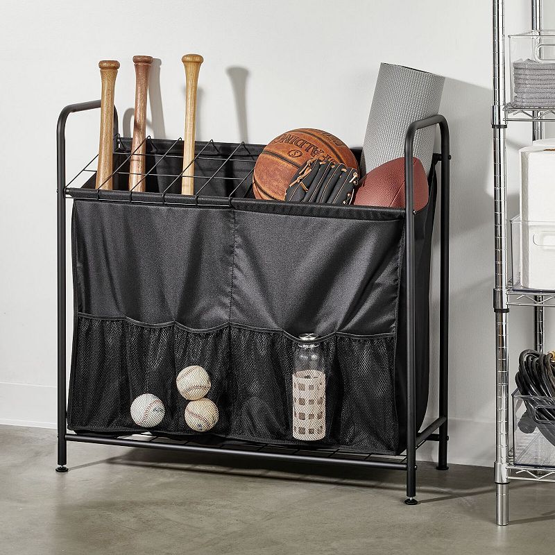 mDesign Sports Equipment Organizer Bin Rack with Front Pockets