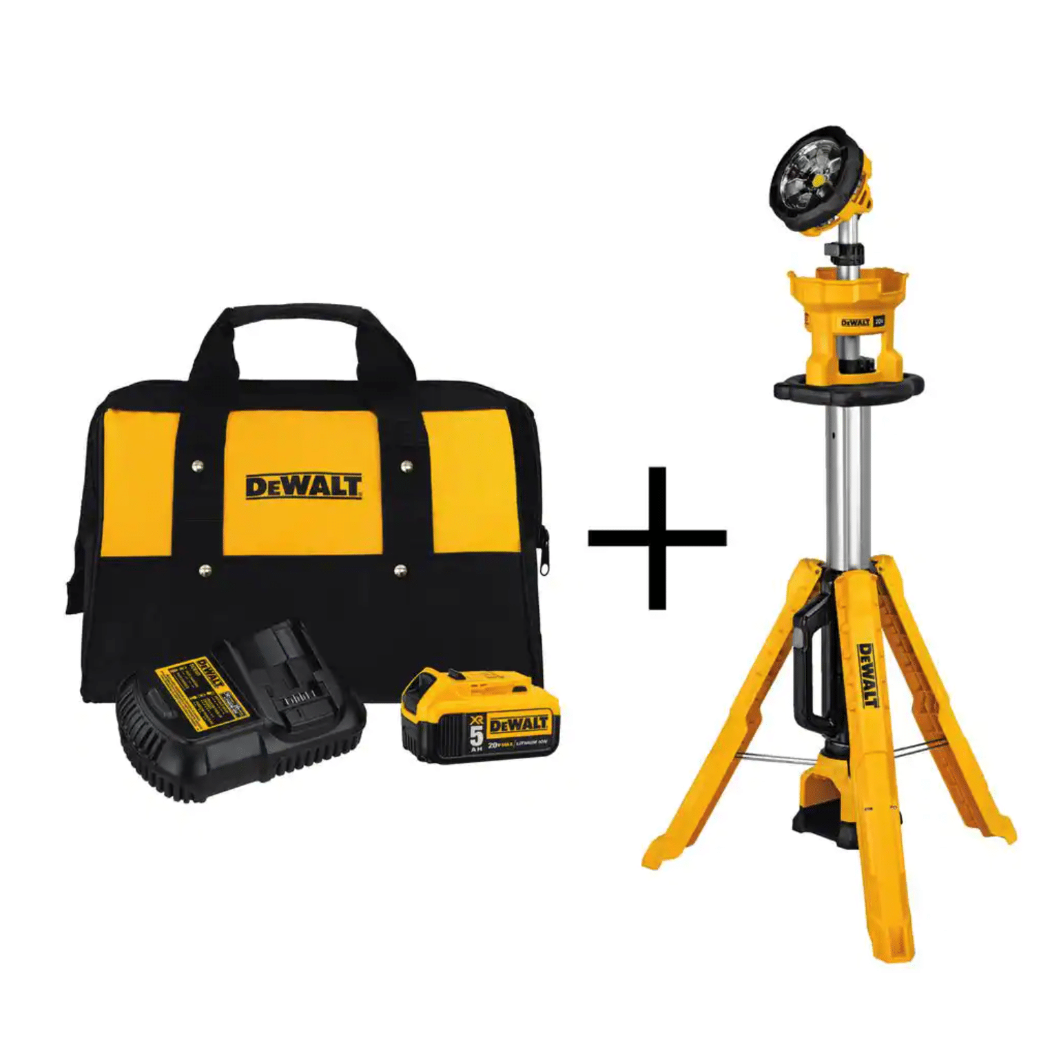 Dewalt 20-Volt Max 3000-Lumen Tripod Light with a 20-Volt Battery 5.0Ah and Charger (DCB205CKWDCL079B)