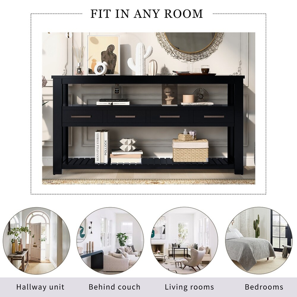 Black Console Table Kitchen Sideboard Sofa Table with Storage Space