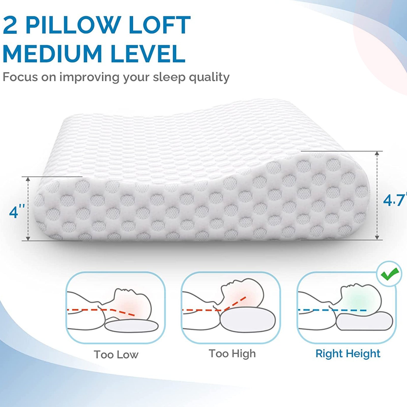 Orthopedic Contour Memory Foam Pillow Cervical Bed Pillow for Pain Relief  White