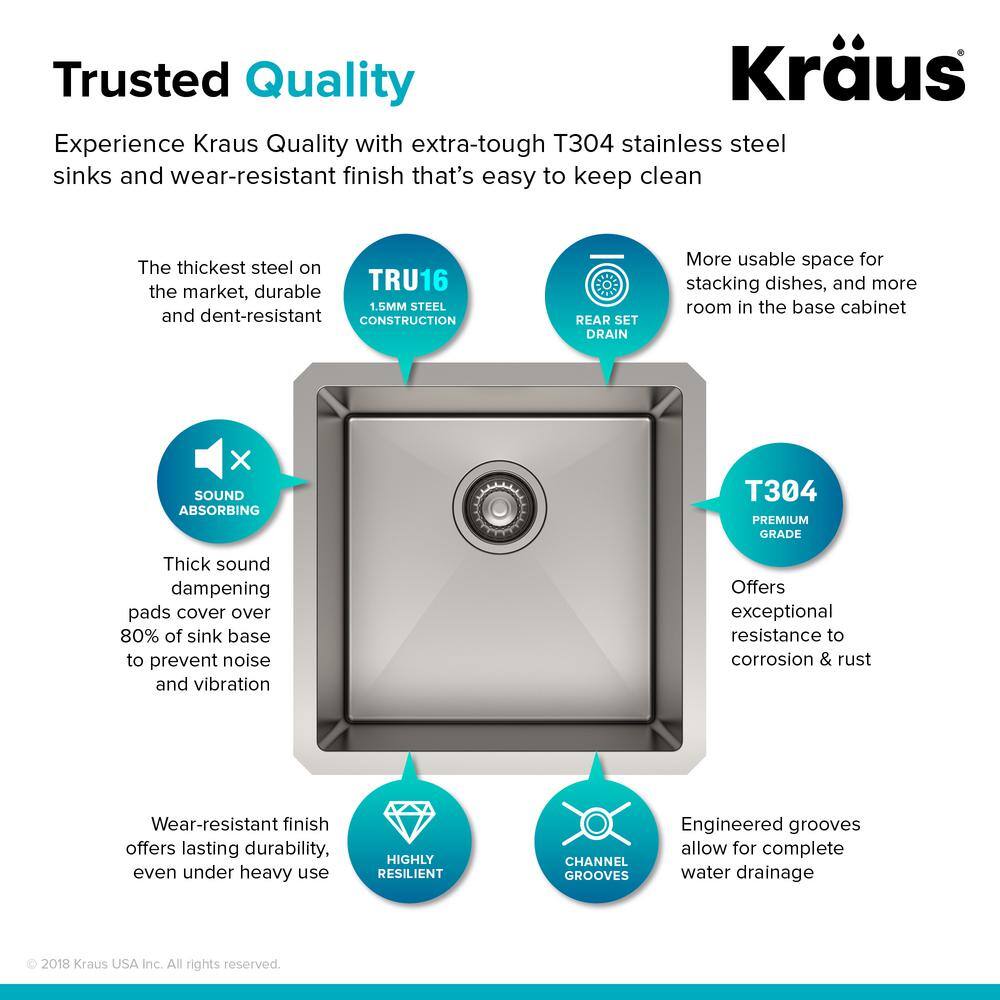 KRAUS Standart PRO 16 Gauge Stainless Steel 17 in. Undermount Bar Sink KHU101-17