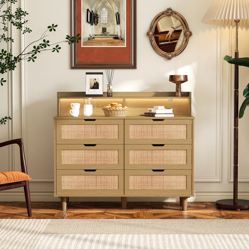 6 Drawers Rattan Storage Cabinet