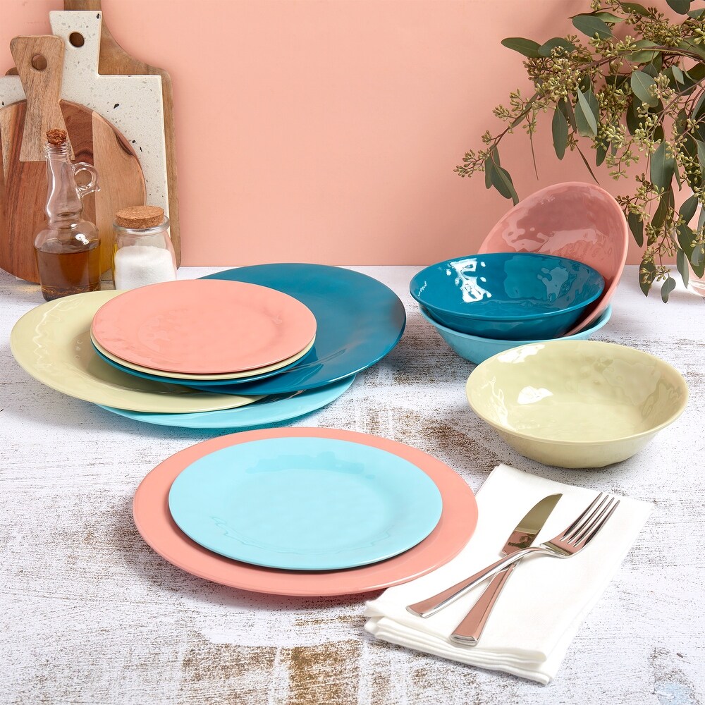 Tabletops Gallery 12PC Assorted Melamine Dinnerware Set   Summer Fun