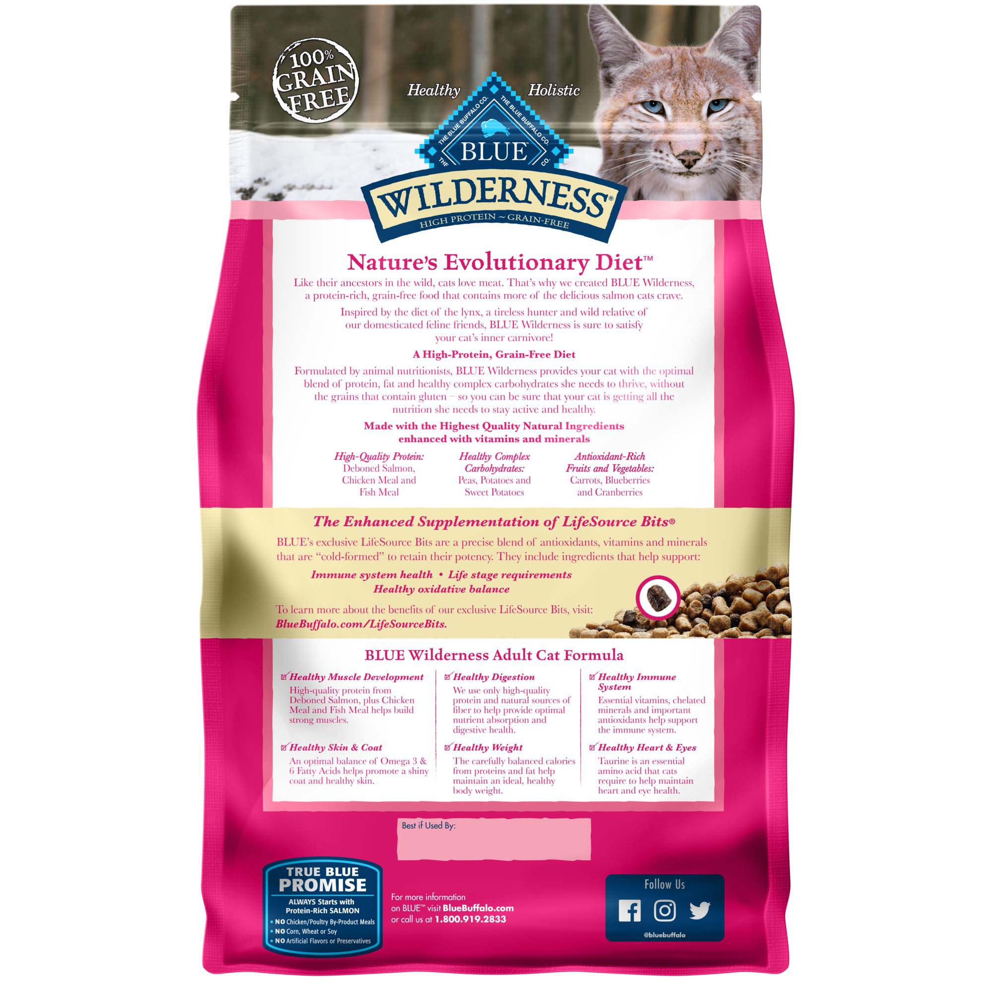 Blue Buffalo Blue Wilderness Natural Adult High Protein Salmon Dry Cat Food， 11 lbs.