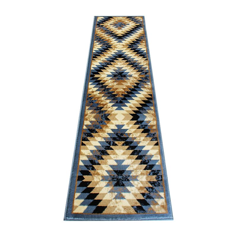 Masada Rugs Masada Rugs Stephanie Collection 2'x7' Area Rug Runner with Distressed Southwest Native American Design 1106 in Blue， Black， Brown and Beige