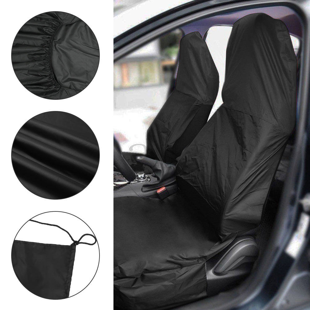 NKTIER 2PCS Waterproof Car Seat Cover Heavy Duty Polyester Universal Car Seat Protector Foldable Black Car Front Seat Covers