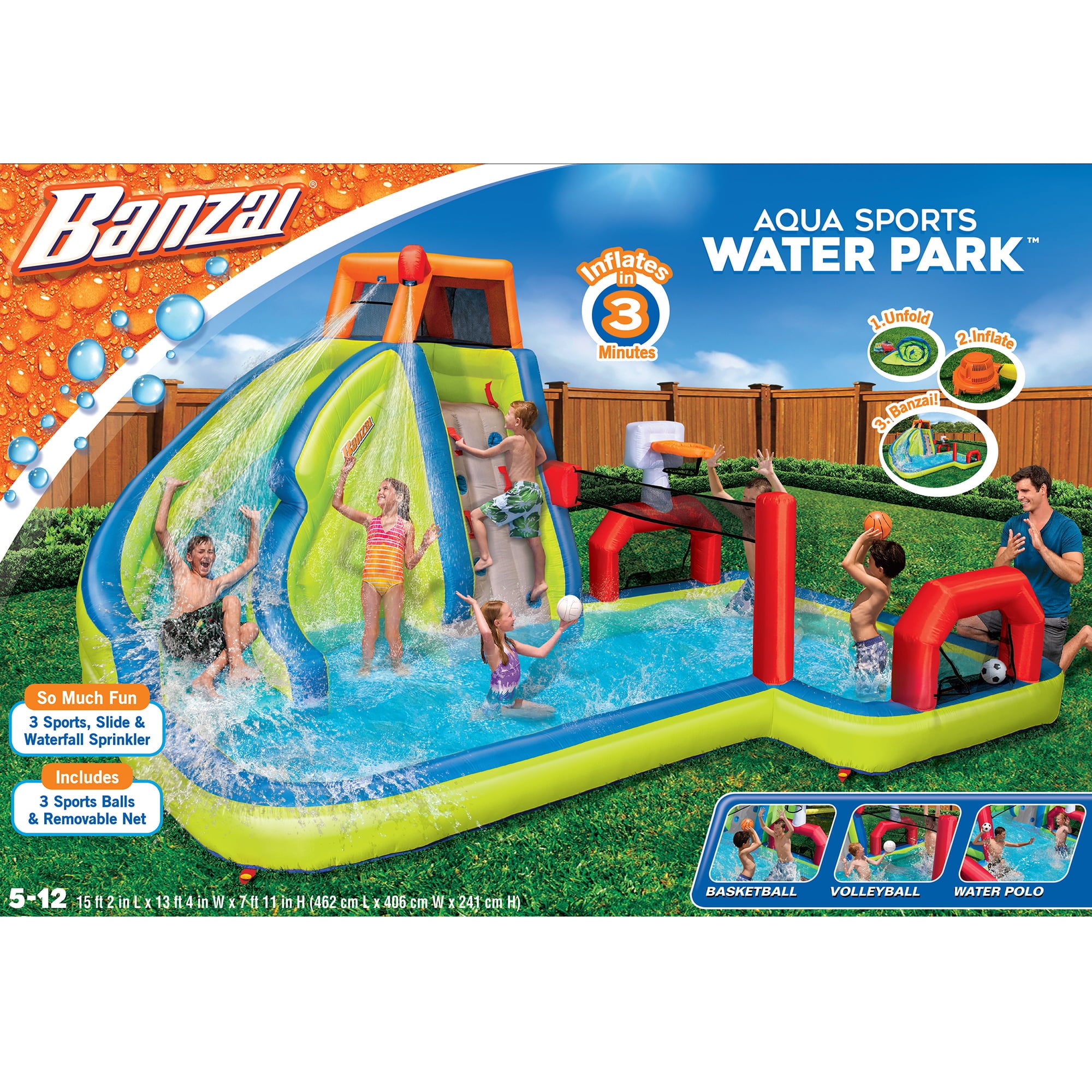 Banzai Sports 3-in-1 Inflatable Duratech Bouncer Water Slide, Ages 5 to 12