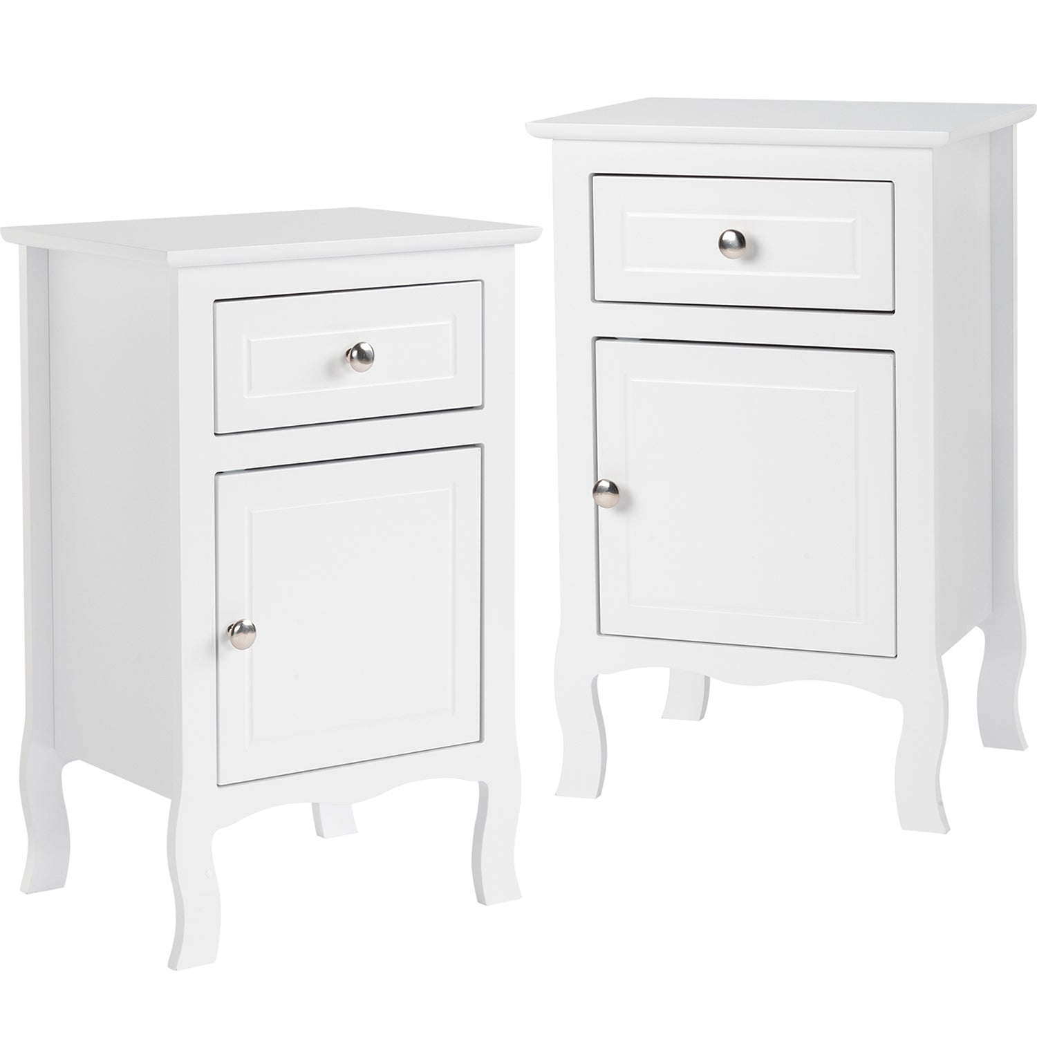 Nightstands Set of 2, Country Style End Table Nightstand Side Table with Drawer and Cabinet, Wood Accent Table with Storage for Bedroom Living Room, White