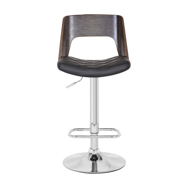 Modern Stylish Wood Back Adjustable Swivel Bar Stool with Diamond Quilted Finish Curved Seat and Back， Walnut/Black