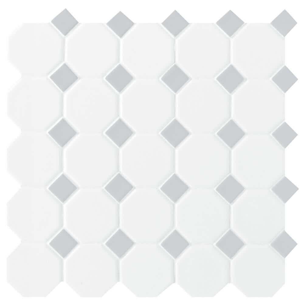 Daltile Octagon and Dot Matte White with Gray Dot 12 in. x 12 in. Glazed Ceramic Mosaic Tile (10 sq. ft.case) PR922OCT44HD1P2