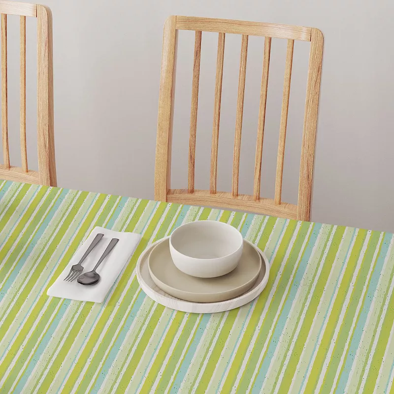 Rectangular Tablecloth， 100% Polyester， 60x120， Green Stripes and Ink Splatter