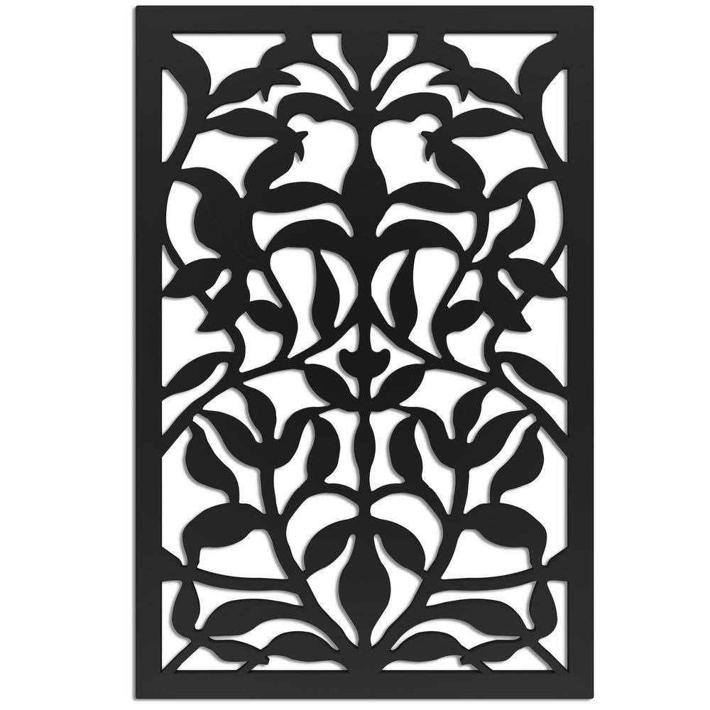 Acurio Latticeworks Olive Branch 4 ft. x 32 in. Black Vinyl Decorative Screen Panel 4832PVCBK-OVB