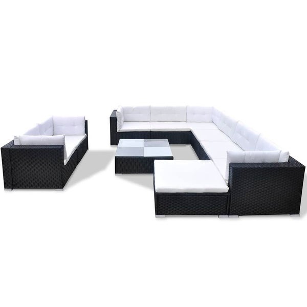 10 Piece Garden Lounge Set with Cushions Poly Rattan Black - Overstock - 35107909