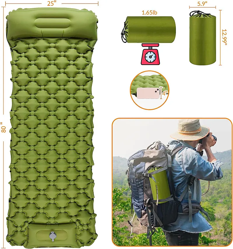 Camping Sleeping Pad Ultralight Self Inflating Air Mattress Wide Insulated Inflatable Camp Mat for Outdoor