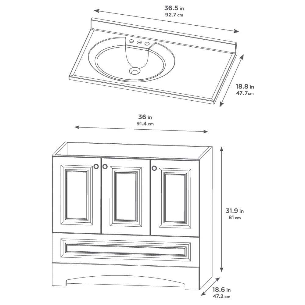 Glacier Bay Lancaster 365 in W x 1863 in D Raised Panel Bath Vanity in White with White Cultured Marble Top