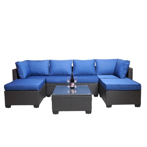 7Piece Rattan Sectional Sofa Set with Cushions and Table