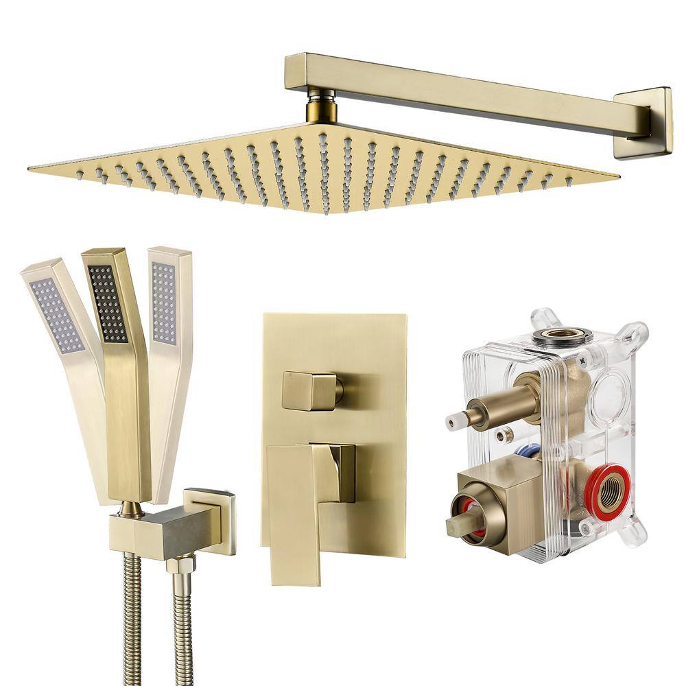 Heemli 10 in. Rainfall Single Handle 1-Spray Square Shower System 1.8 GPM with Pressure Balance in Gold Valve Included KH10G