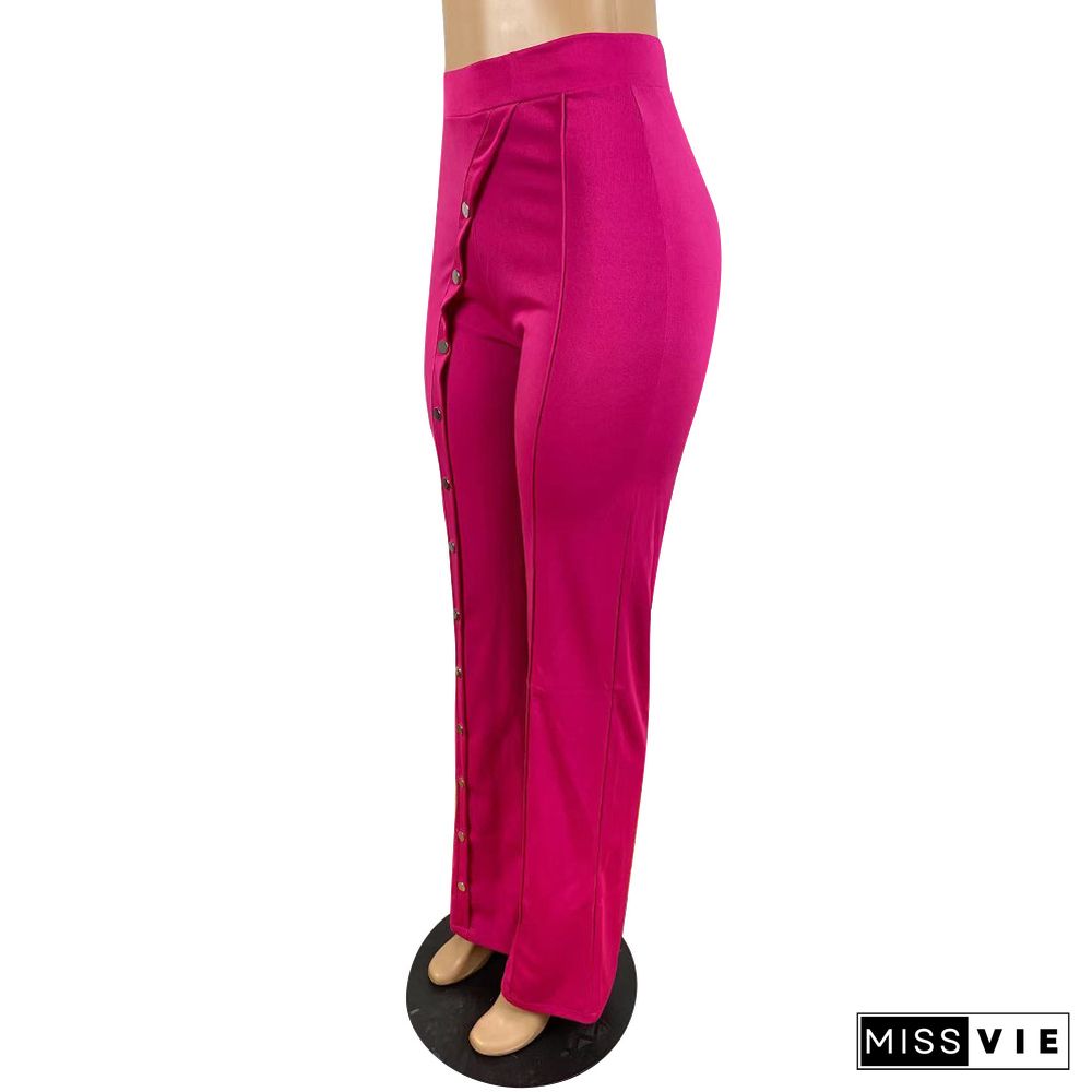 High Waist Solid Elastic Waist Flare Pants