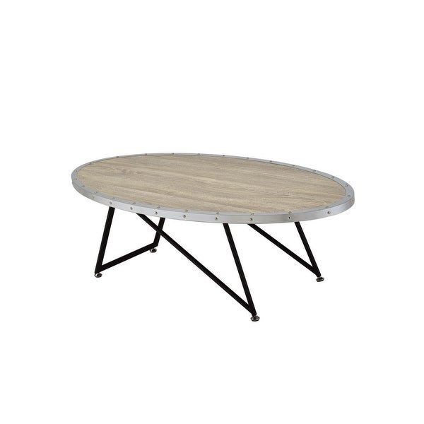 Oval Wooden Coffee Table in Weathered Gray Oak