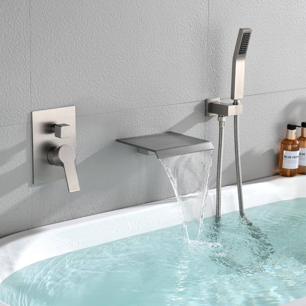 Miscool Forest Single-Handle Wall Mount Roman Tub Faucet with Hand Shower with Ceramic Disc in Brushed Nickel SHSMDH10C021BNL