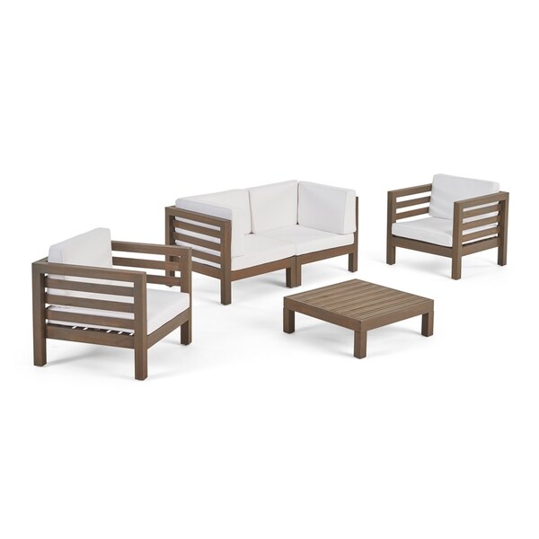 Oana Outdoor 4seat Acacia Loveseat Chat Set with Cushions by Christopher Knight Home