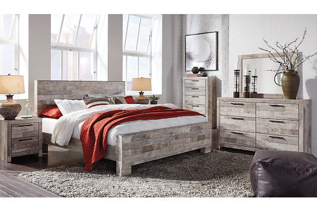 Effie Whitewash King Bed with Dresser and Mirror