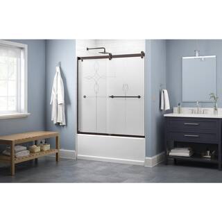 Delta Lyndall 60 x 58-34 in. Frameless Contemporary Sliding Bathtub Door in Bronze with Tranquility Glass SD2546715