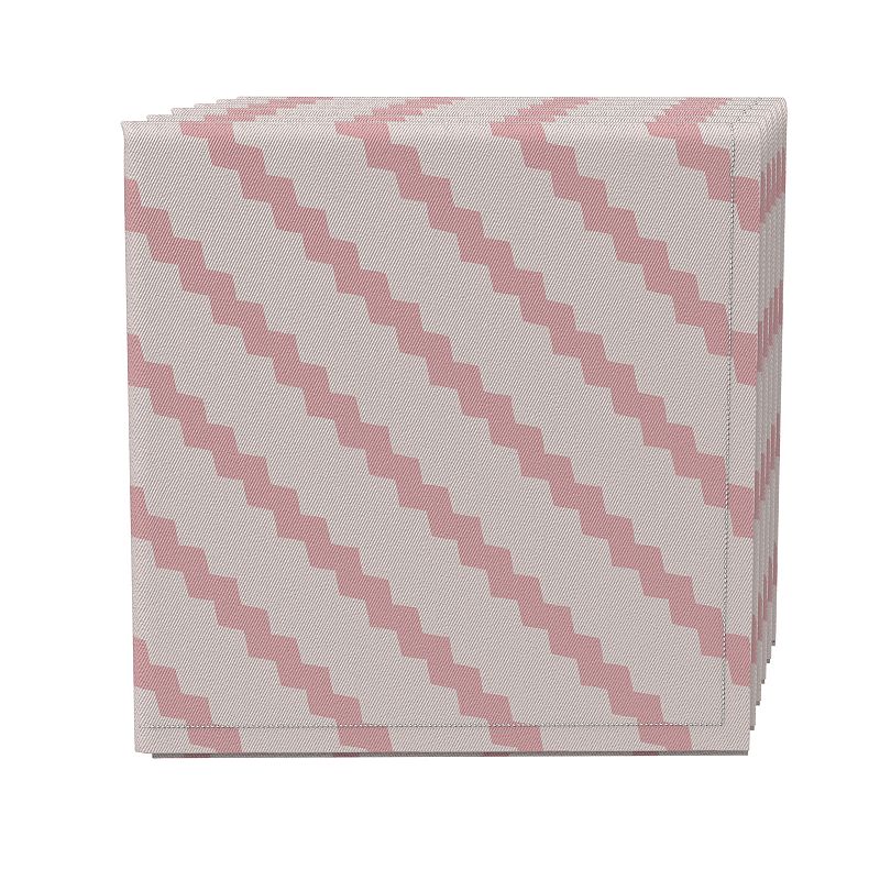 Napkin Set of 4， 100% Cotton， 20x20， Pink Abstract Stripe