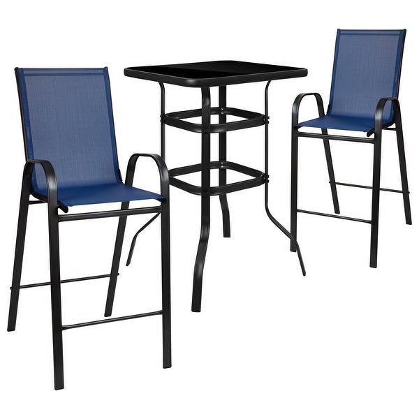 3 Piece Outdoor Glass Bar Patio Table Set with 2 Barstools - Overstock - 32292022