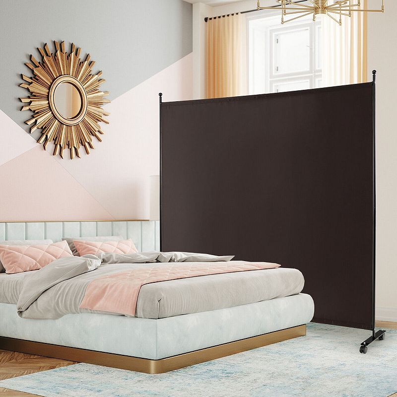 6 Feet Single Panel Rolling Room Divider with Smooth Wheels