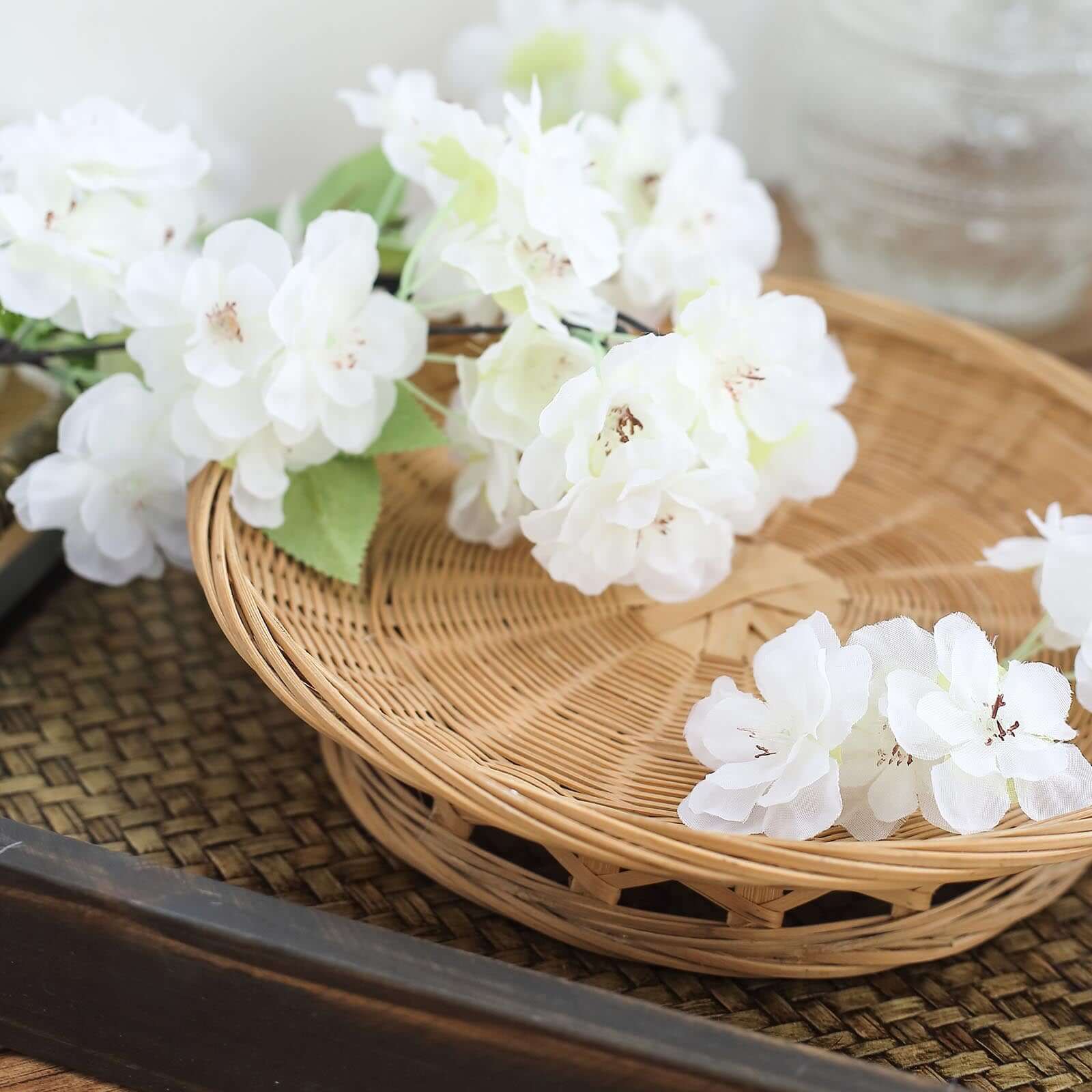 4 Bushes White Artificial Silk Cherry Blossom Flowers, Branches 40