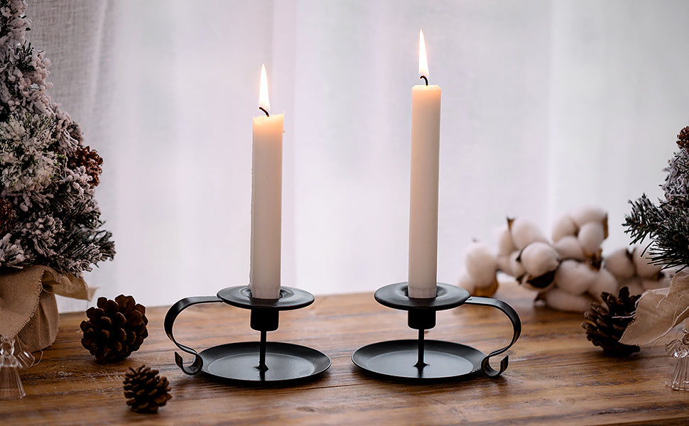 Nuptio 2Pcs Taper Candle Holders Black Candlestick Holder Wrought Iron Chamberstick for Wedding Decoration