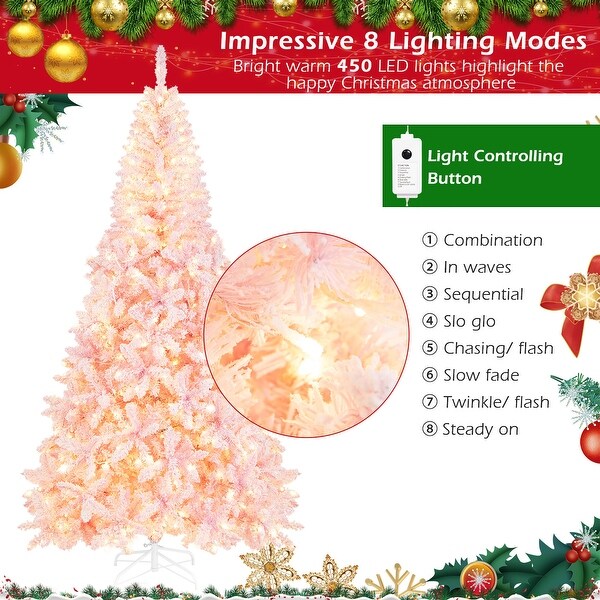 Gymax 7.5FT PreLit Hinged Artificial Snow Christmas Tree Decor Tree