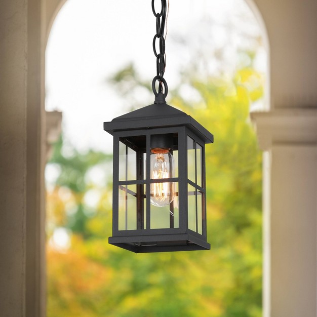 Metal glass Square Cage Modern Outdoor Pendant Light Black Lnc