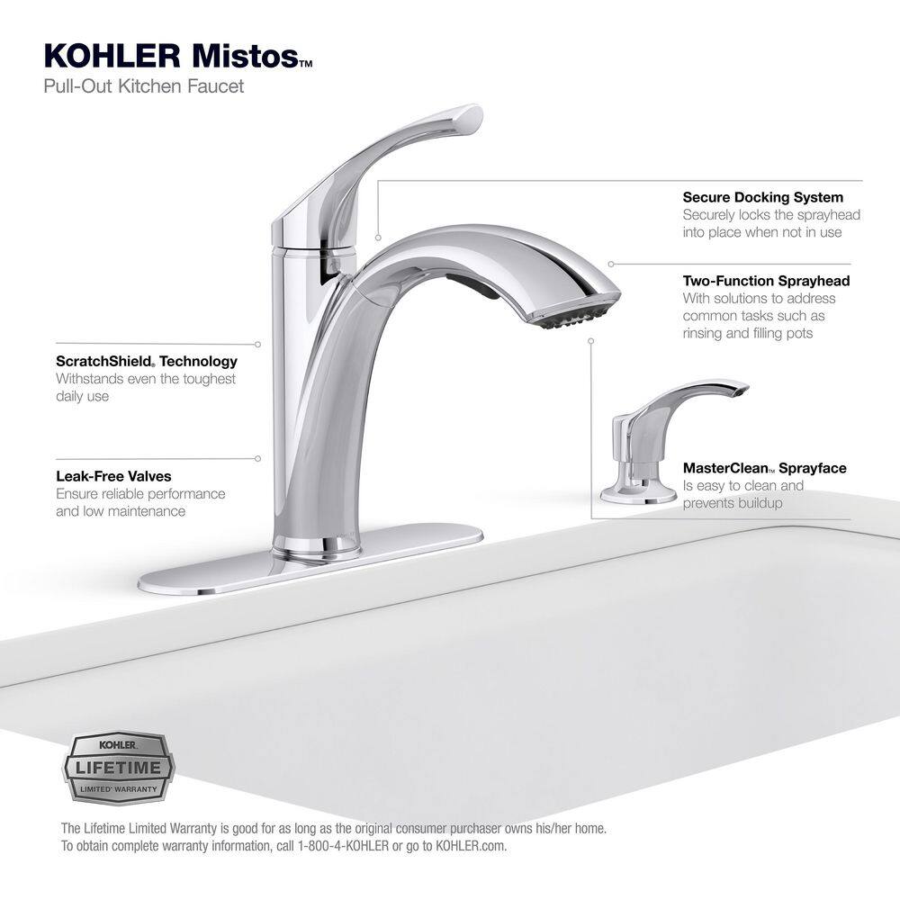 KOHLER Mistos Single Handle Pull Out Sprayer Kitchen Faucet in Polished Chrome R72510-SD-CP