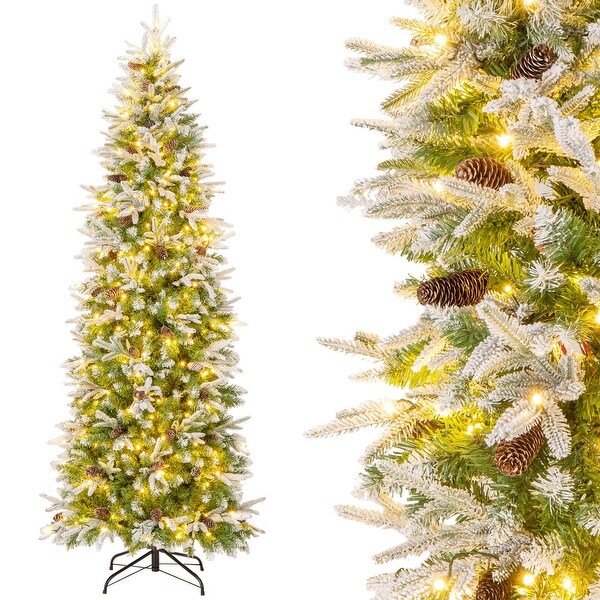 Costway 6/7.5/9 FT Flocked Christmas Tree with 671/913/1310 PE PVC