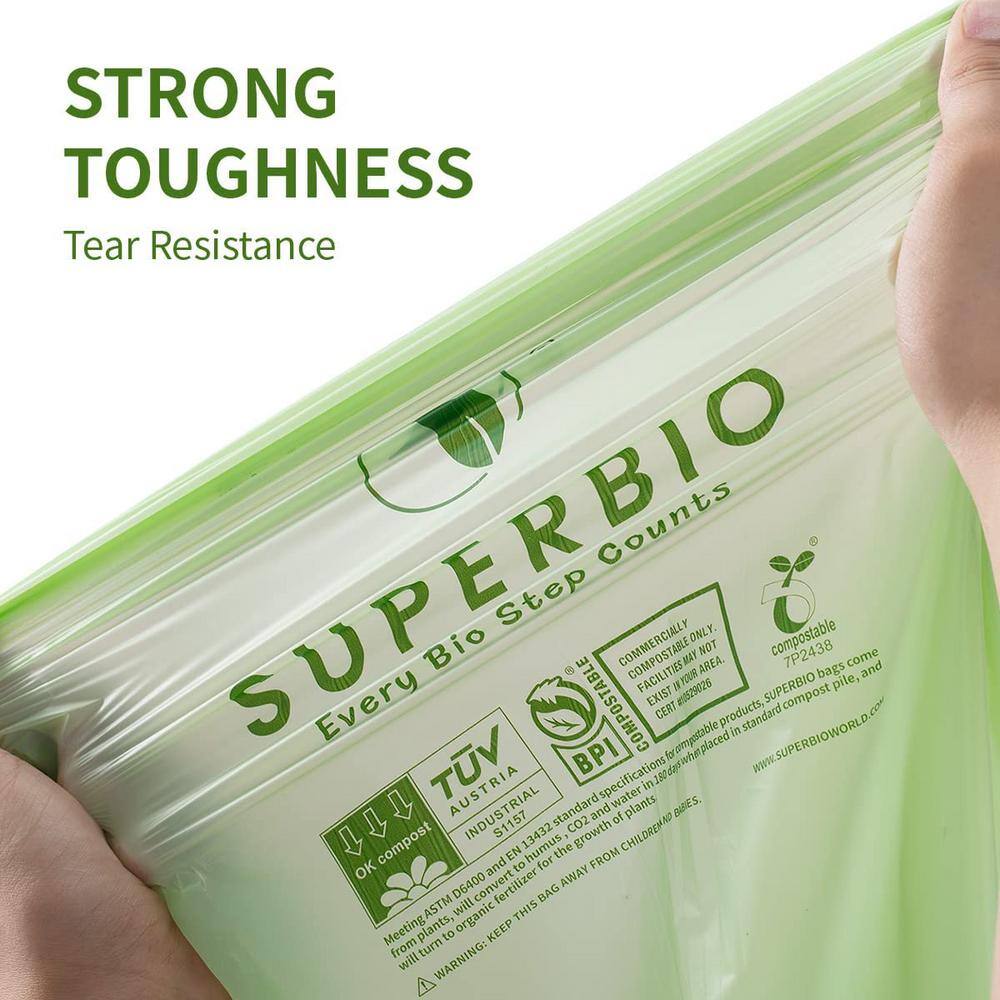 SUPERBIO 3 Gal. Compostable Trash Bags with Handle Eco-Friendly for Food Scraps (80-Count) SU-3GAL-H-80PK