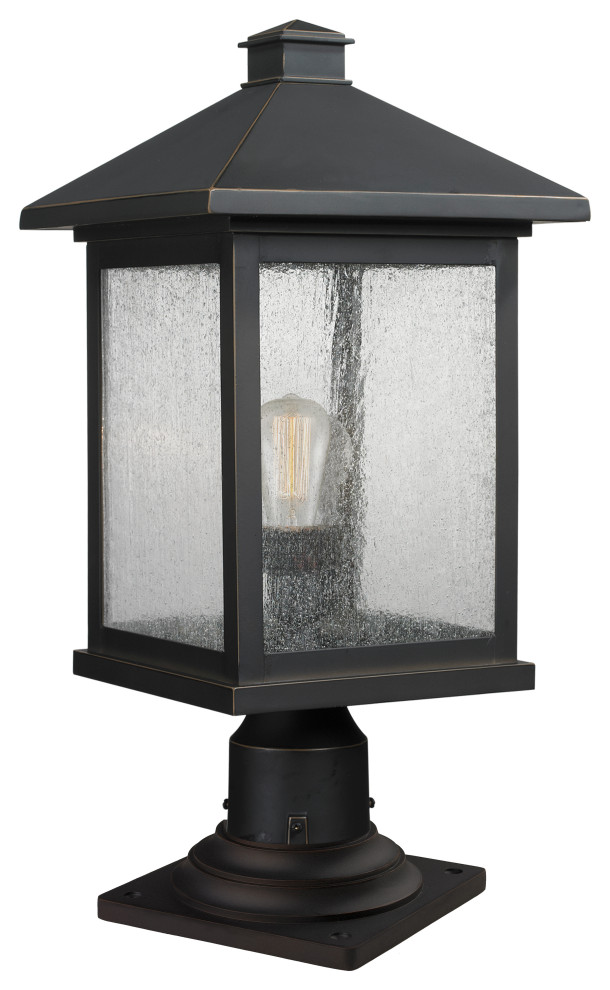 Portland Collection 1 Light Outdoor Pier Mount Light in Oil Rubbed Bronze Finish   Transitional   Deck Lighting   by Ownax  Houzz