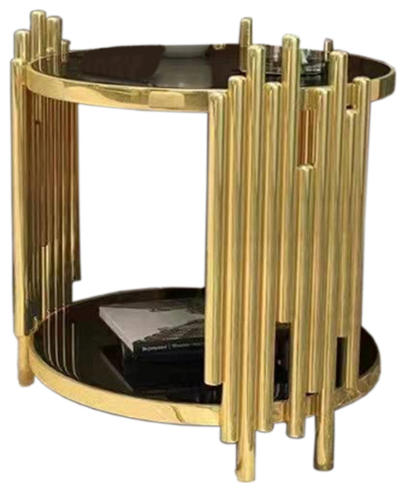 Infinity Luxury Round Gold and Black End Table   Contemporary   Side Tables And End Tables   by Infinity Furniture  Houzz