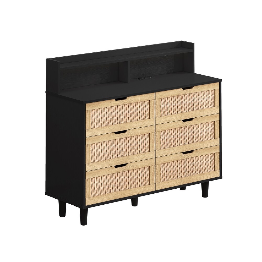 6 Drawers Rattan Storage Cabinet