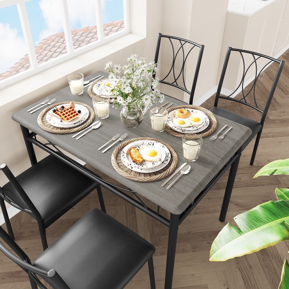 Industrial Dining Table Set with 4 Upholstered Chairs for Apartment Small Kitchen   Grey