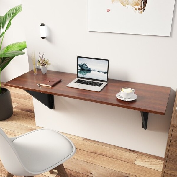 40'' x 14'' Wall-Mounted Desk Rubber Wood Dining Table with Sturdy Steel Bracket - 40'' x 14'' x 13'' (L x W x H)