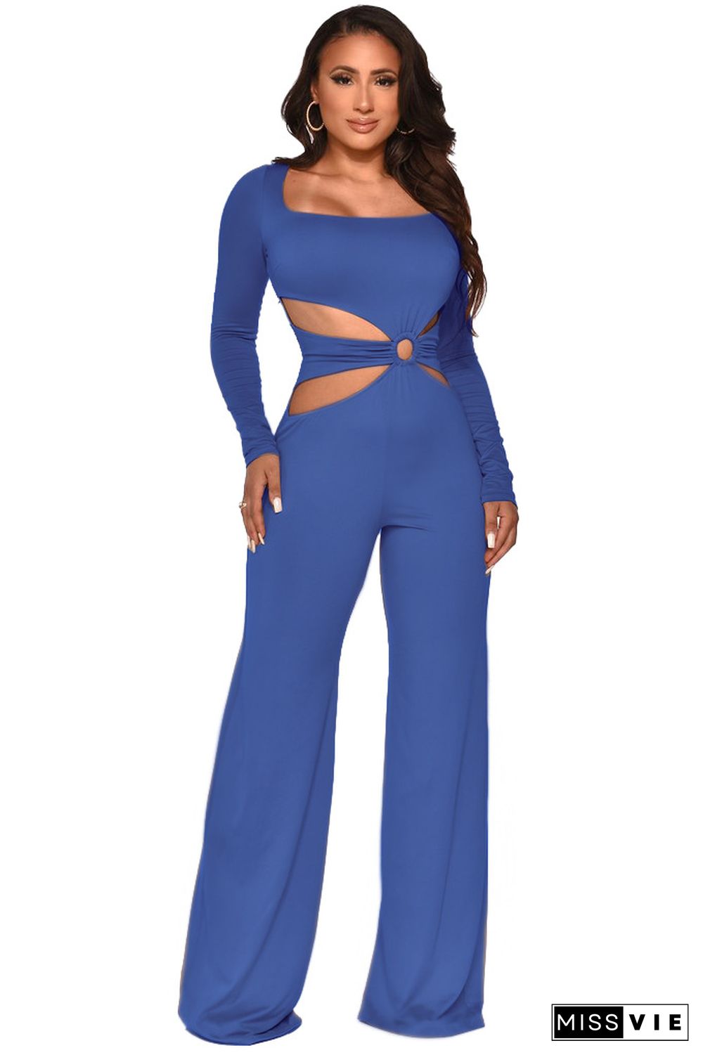 Hollow Out Square Neck High Waist Wide Leg Jumpsuit