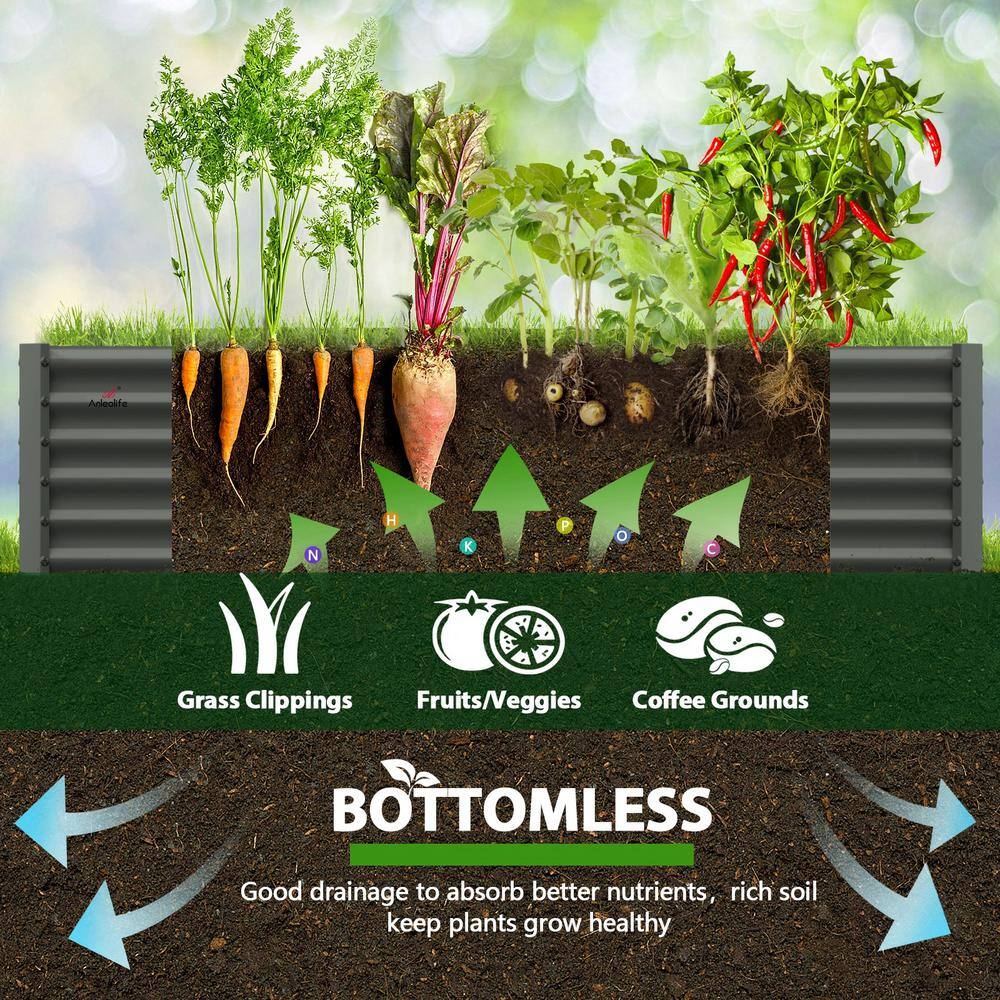 Cesicia 8 ft. x 4 ft. x 1.5 ft. Gray Metal Rectangle Above Ground Modular Planter Boxes jinxPBOXES7