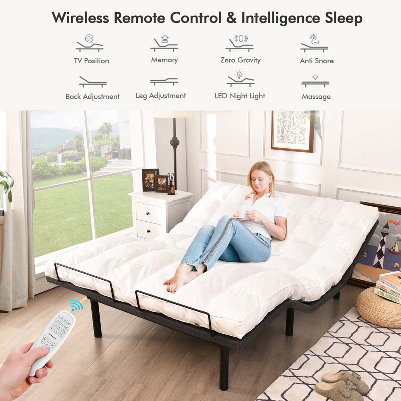 Adjustable Bed Base with Wireless Remote, Zero Gravity Smart Electric Bed Frame with Massage Modes