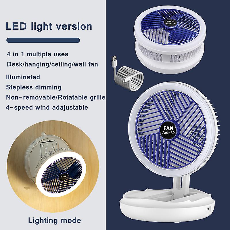 Usb Charging Foldable Table Fan Wall Mounted Hanging Ceiling Fan With Led Light 4 Speed Adjustable For Home Room Air Cooler Fan