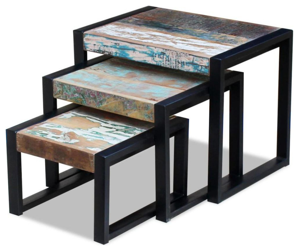 Vidaxl Three Piece Nesting Tables Solid Reclaimed Wood  243279   Industrial   Coffee Table Sets   by BisonOffice  Houzz