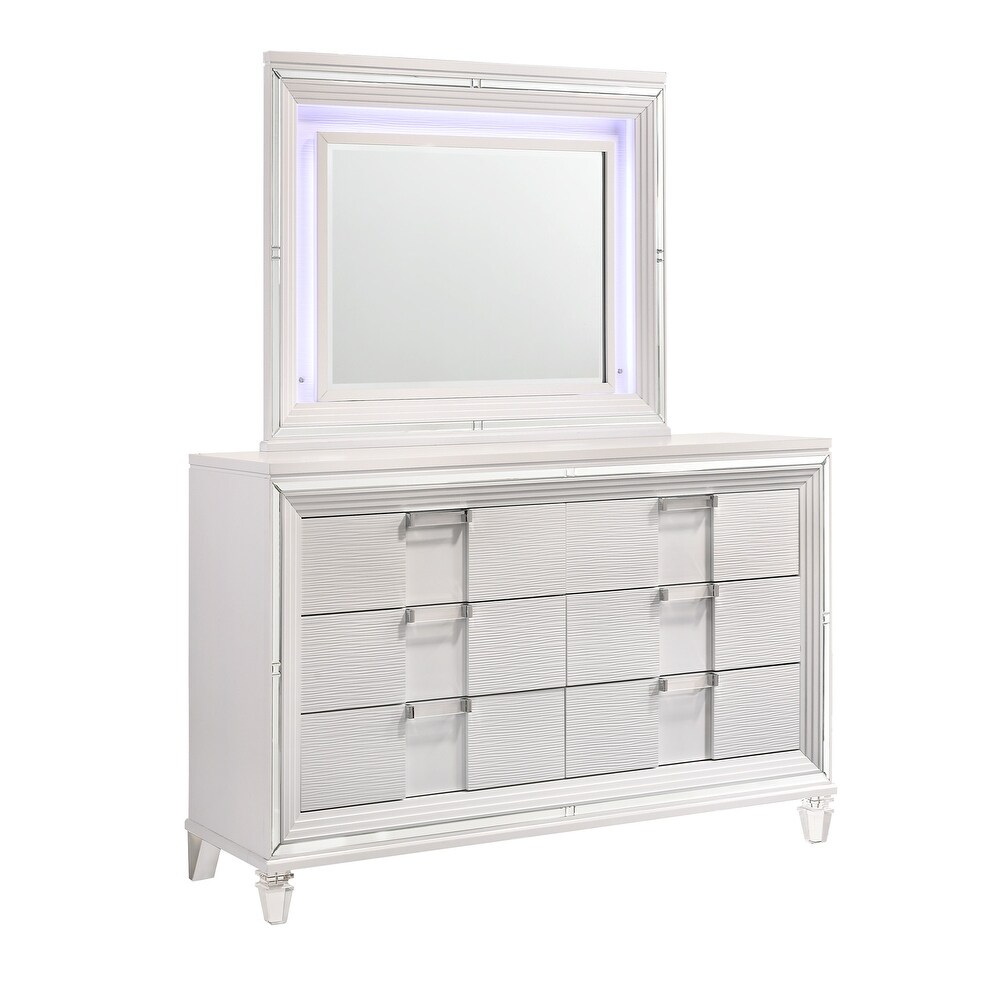 Picket Housev Furnishings Charlotte 6 Drawer Dresser w/ Mood Lighting Mirror in White